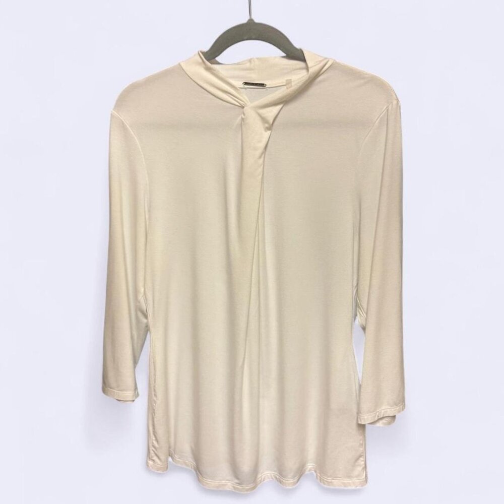Elie Tahari Ivory Draped Front Top XL | Soft Stretch Viscose Blend